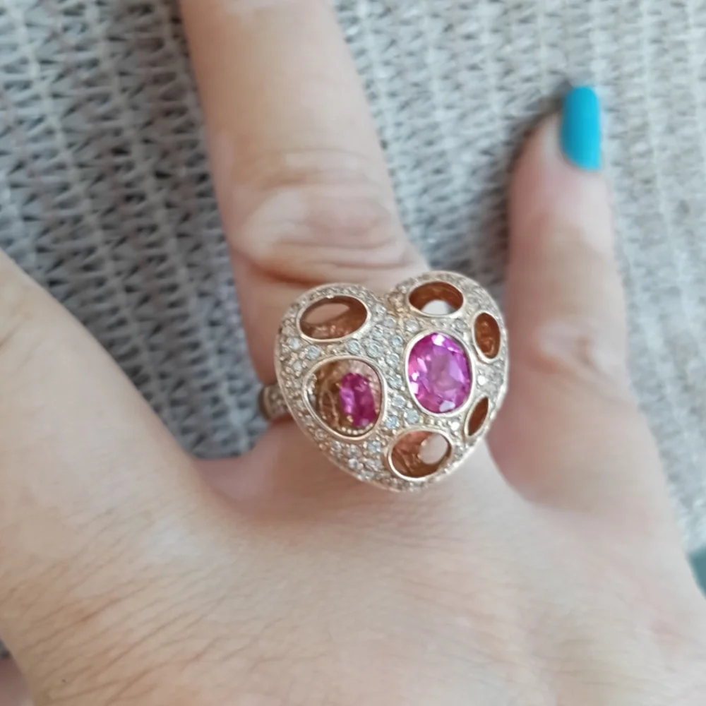 FINAL SALE PRICE Rubellite Tourmaline Diamonds Peekaboo Locket Ring .925 SS Sz 8